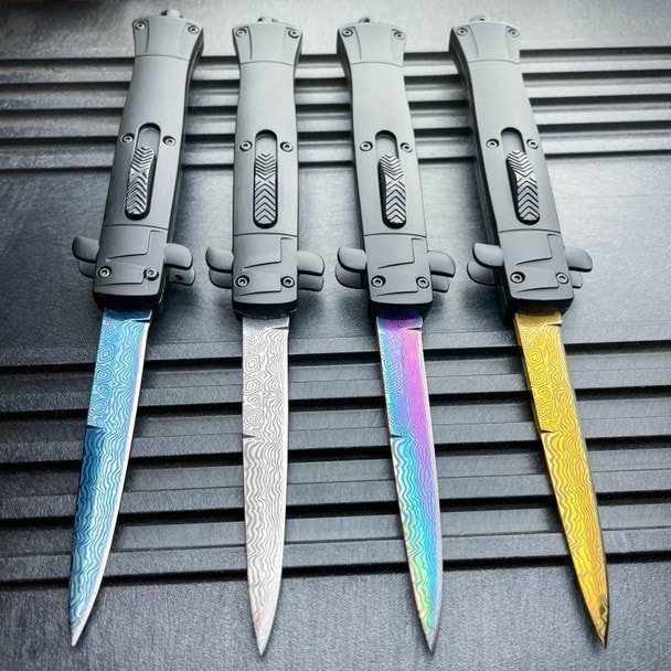 9 Italian Stiletto Style OTF Knife Damascus Etch 12 haller select springmesser haller select springmesser